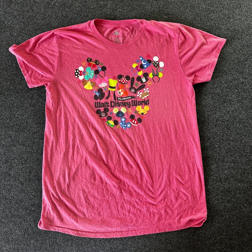 Walt Disney World Florida Mickey Ear Hat Graphic T-Shirt Pink Womens Large